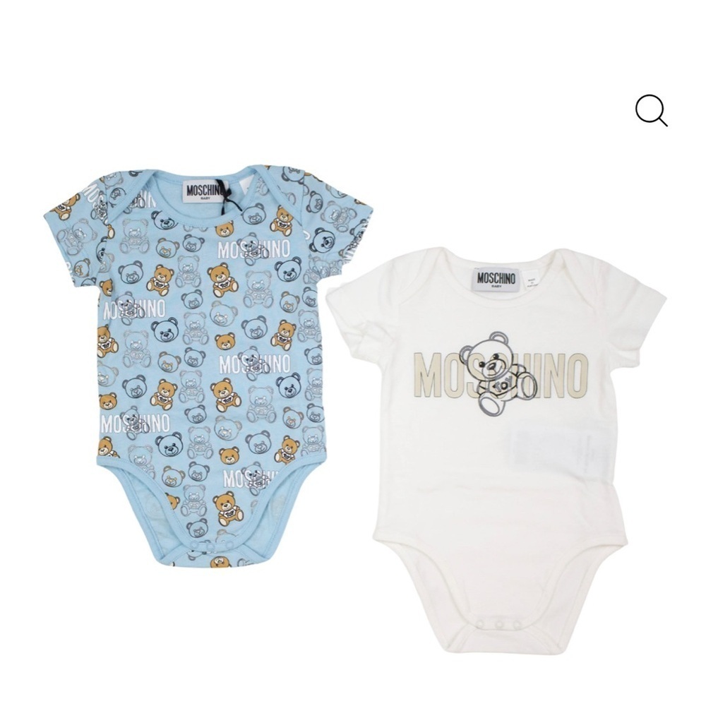 Moschino Kids Blue and White Bear Print One Pieces Set of two in gift box
